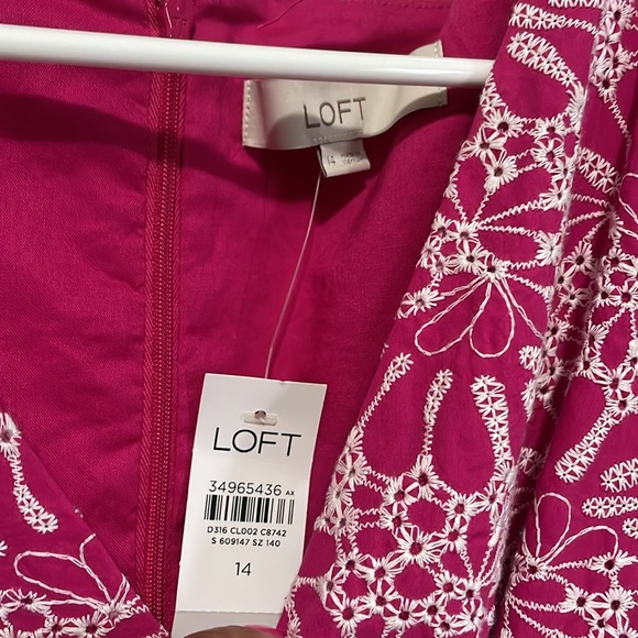 LOFT Pink and White Floral Embroidered Dress. NEW with Tags Sz 14 - Picture 2 of 7